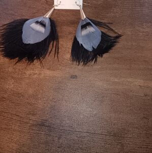 Black Dangle Feather Earrings